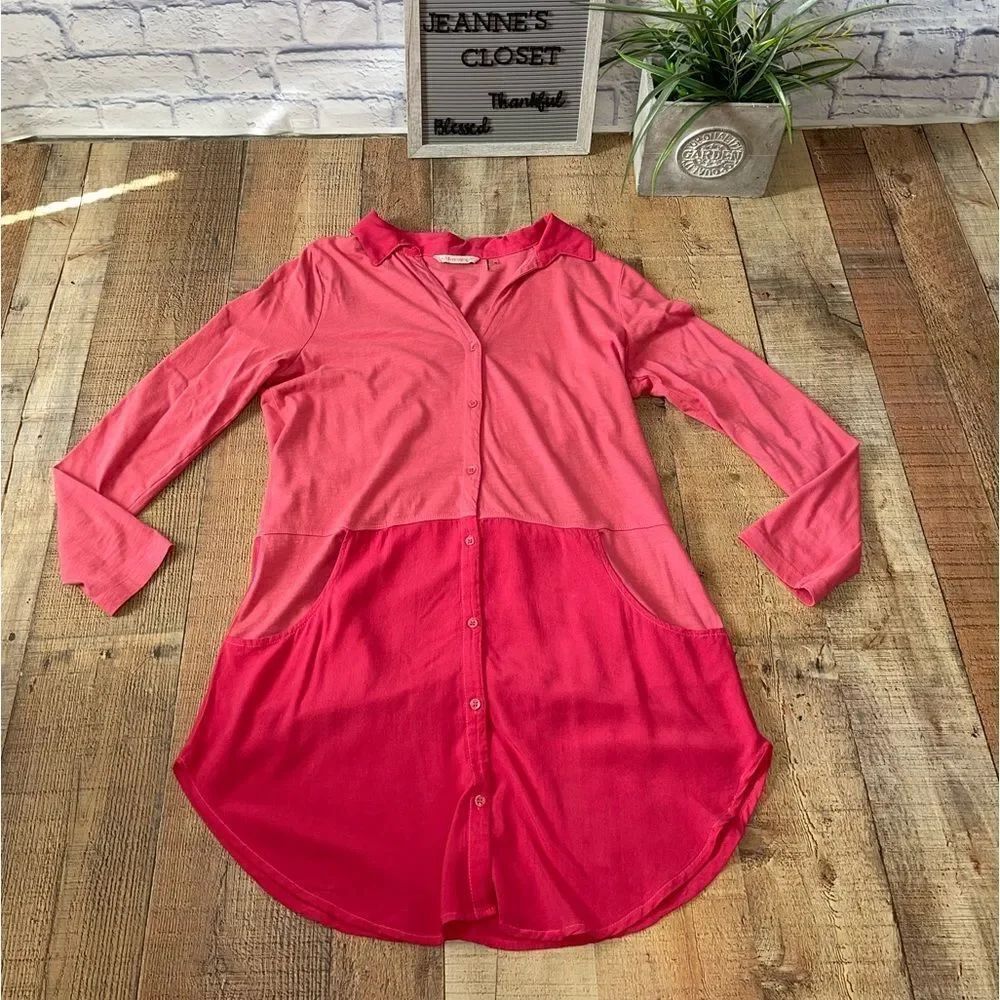Soft surroundings pink mixed media button down tunic - Picture 9 of 12